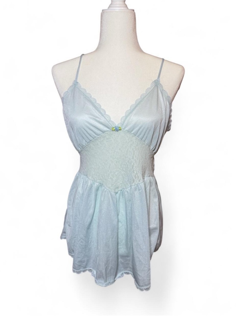 Vintage babydoll sheer lace panel lingerie top baby blue